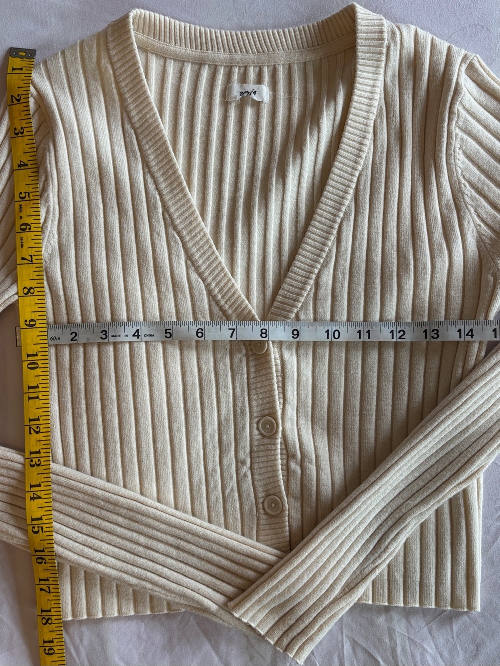 aerie Cream Ribbed V-Neck Button-Front Cardigan
